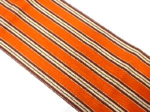 手織り紬　縞模様織り出し　名古屋帯